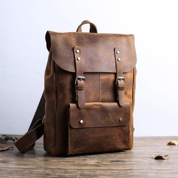 Leather backpack Gift for men 2 colors